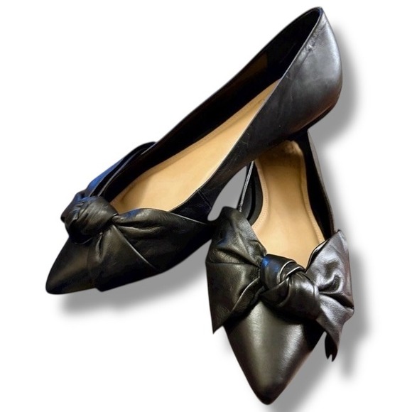 Vince Camuto Bowmel Black Nappa Leather Pointed Toe Bow Flats Mens Size 5M - Picture 2 of 11